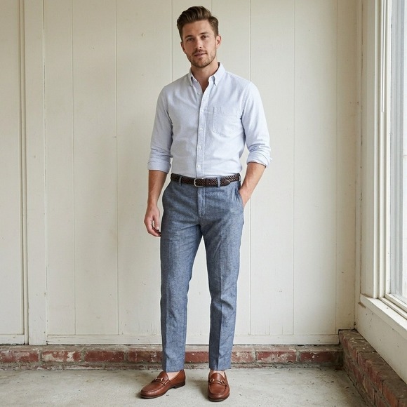 J.Crew Other - J.Crew Ludlow Slim Pants 34x32 Blue Cotton Linen Blend Tapered Business Casual